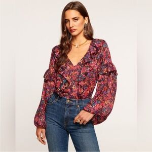 Ramy Brook Women's Red Lana Floral Ruffled Top
